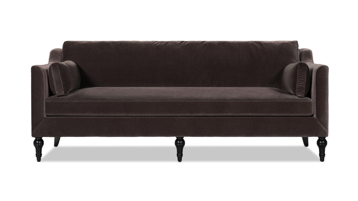 Josephine 84.5" Modern Sofa with Bench Seat & Bolster Pillows, Deep Brown