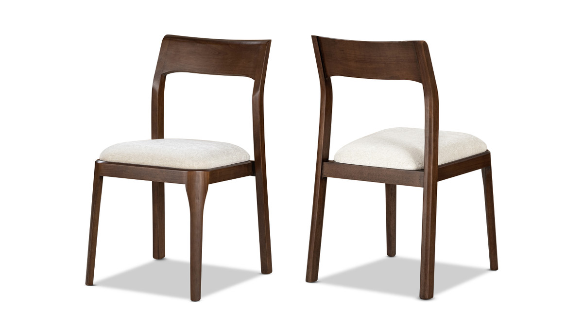 Bryson Reclaimed Pine Wood Dining Chairs, Set of 2, Soft Flax Light Beige Chenille