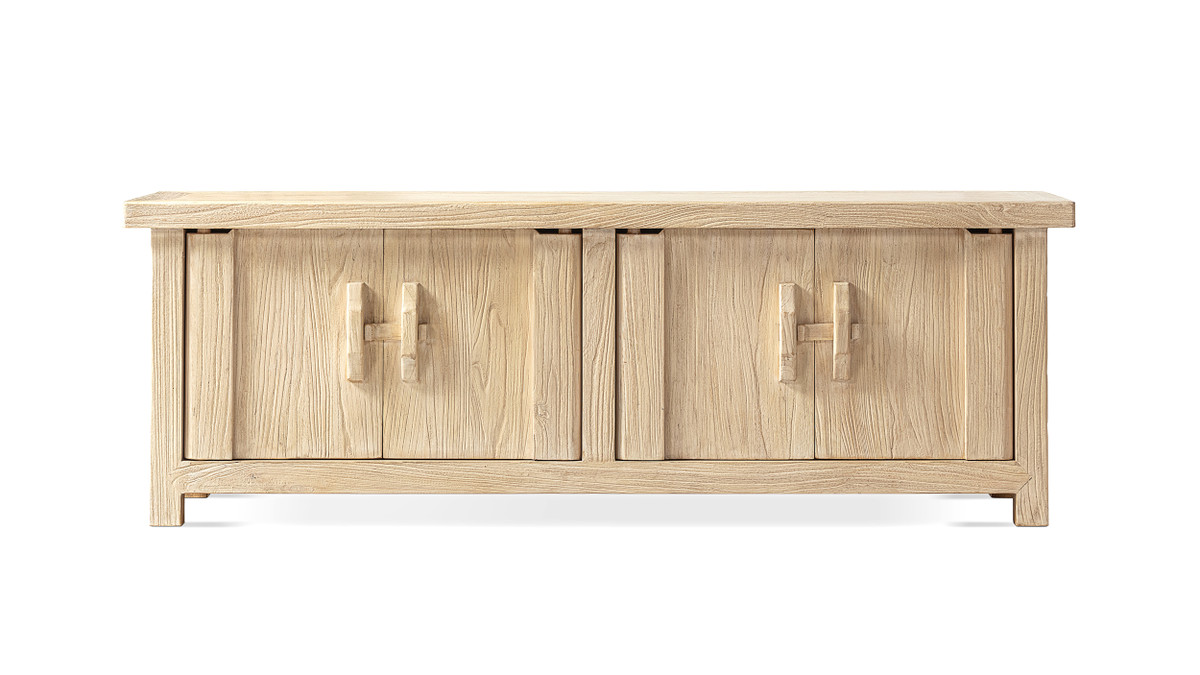 Rowan 68.5" Reclaimed Elm Wood 4-Door Cabinet, Light Natural Brown
