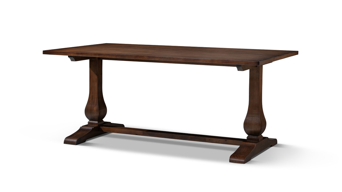 Whitmore 72" Rectangular Reclaimed Pine Double Pedestal Trestle Dining Table, Dark Brown