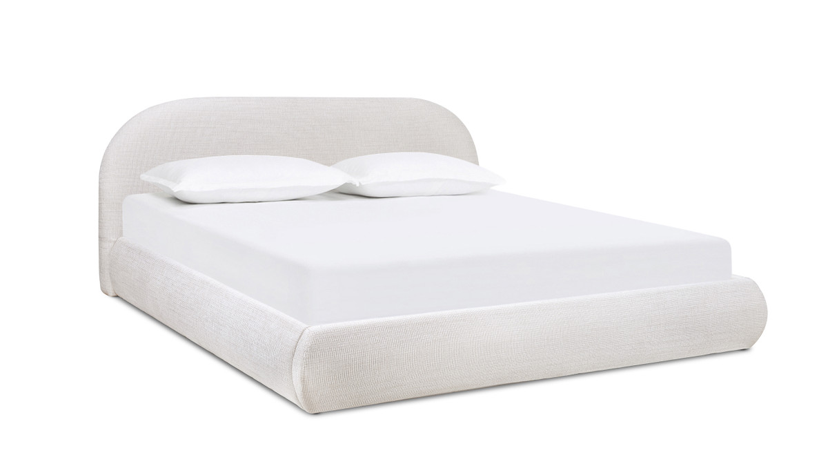 Archie Puffy Grounded Upholstered Platform Bed, King, Stone Light Beige Chenille