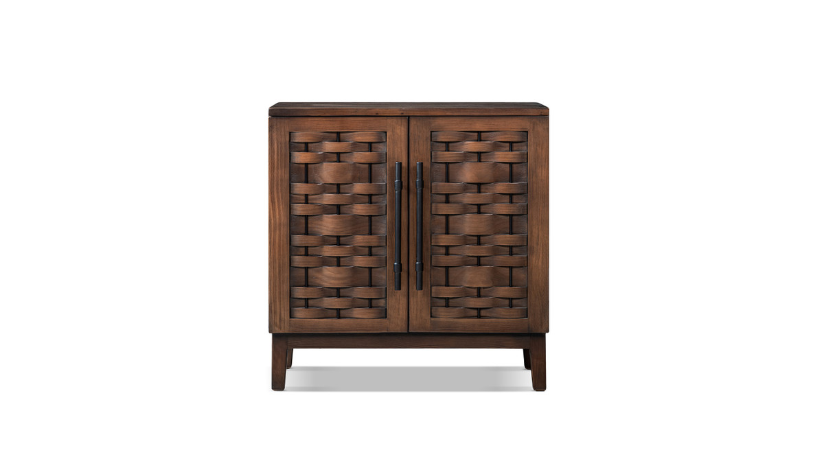 Koa 35" Reclaimed Pine 2-Door Woven Wood Accent Cabinet, Java Brown