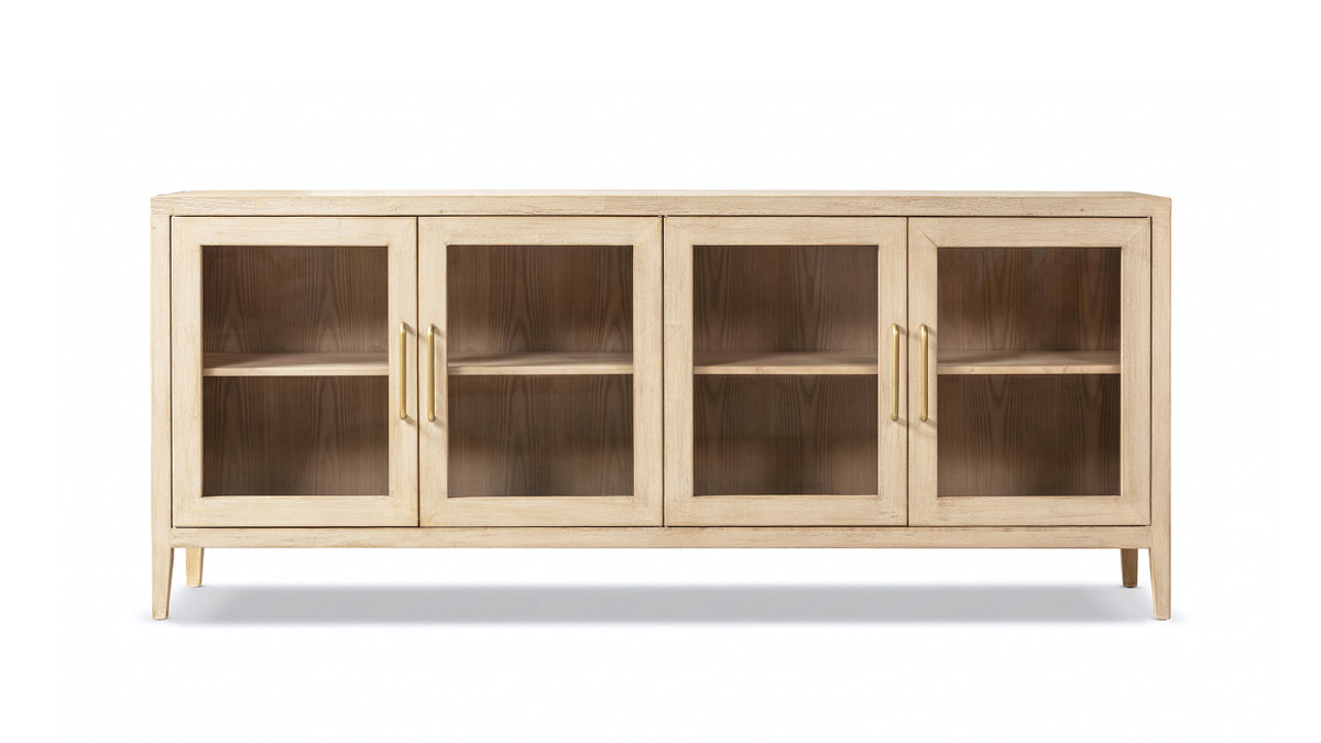 Marlowe 83" Reclaimed Pine 4-Door Glass Sideboard, Brushed White