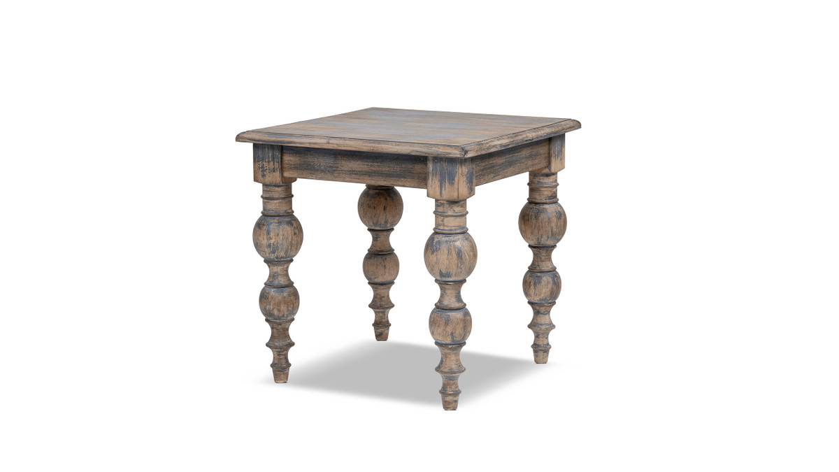 Rosalie 24" Reclaimed Pine Turned-Leg End Table, Vintage Blue