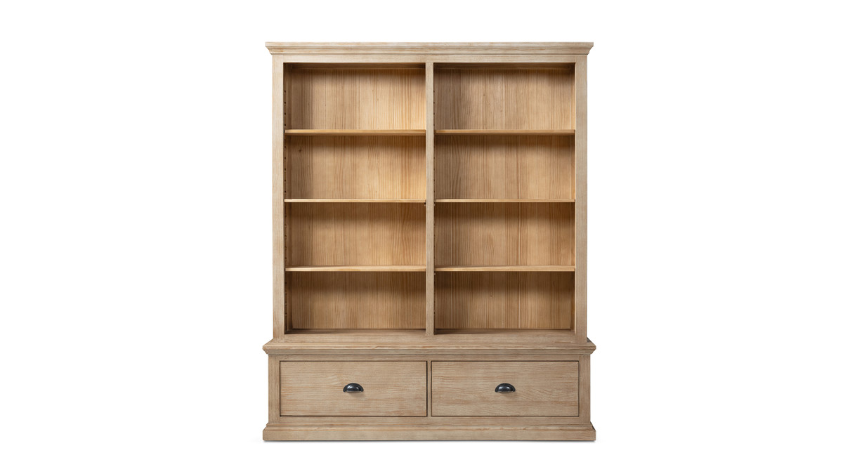 Evran 80" Tall Reclaimed Pine Storage Cabinet with Adjustable Shelving, Weathered Natural Greige