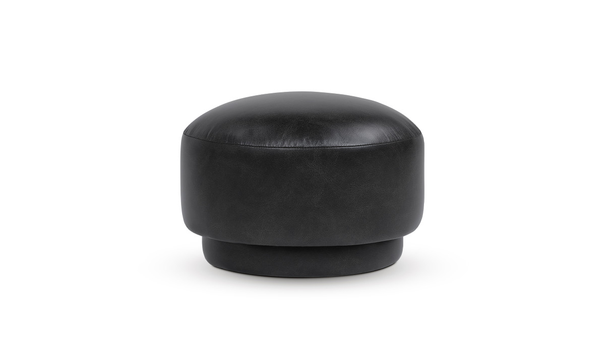 Fuji 15" Mushroom Faux Leather Footstool Ottoman, Vintage Black Brown