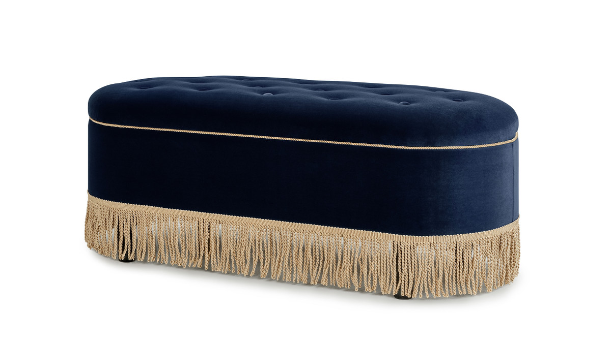 Melinda 48.5" Oval Tufted Bullion Fringe Storage Bench, Dark Navy Blue