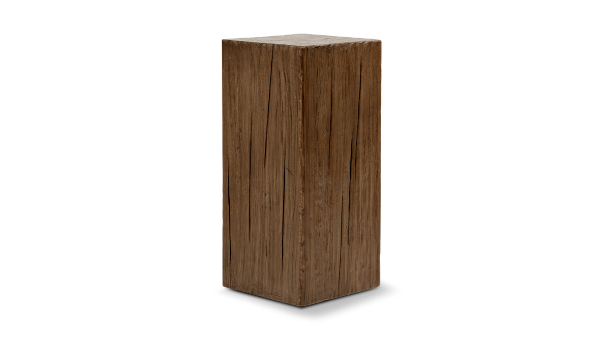 Umber 25.5" Solid Reclaimed Pine Wood Pedestal Side Table, Brown