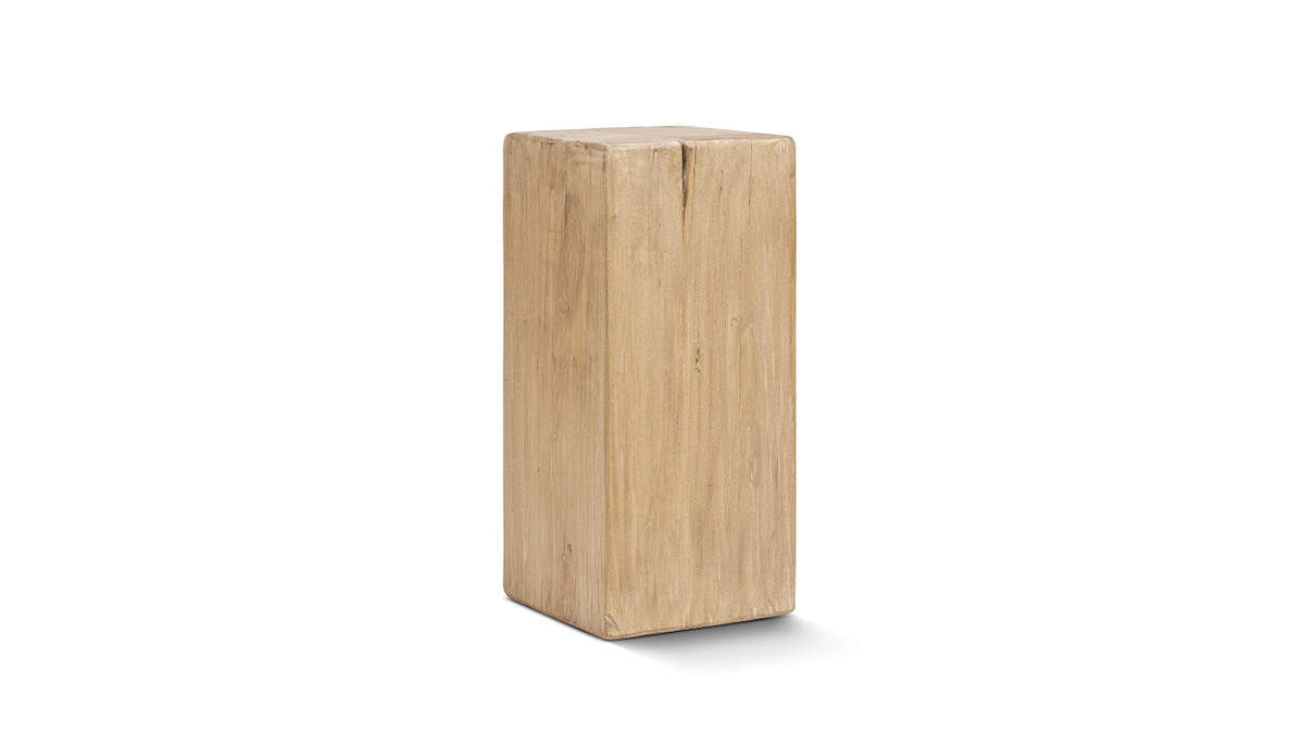 Umber 25.5" Solid Reclaimed Pine Wood Pedestal Side Table, Light Natural