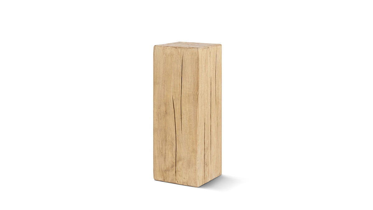 Umber 31.5" Solid Reclaimed Pine Wood Pedestal Side Table, Light Natural