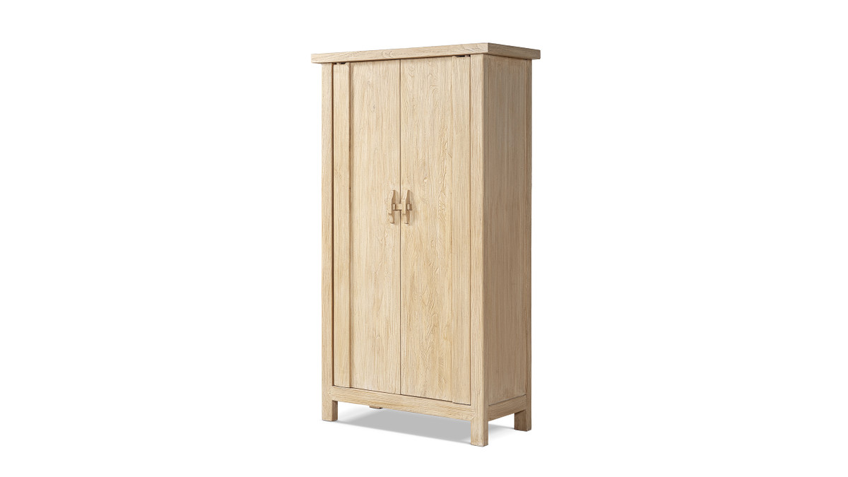 Fable 80.5" Tall Reclaimed Elm Wood 2-Door Storage Cabinet, Light Natural Brown