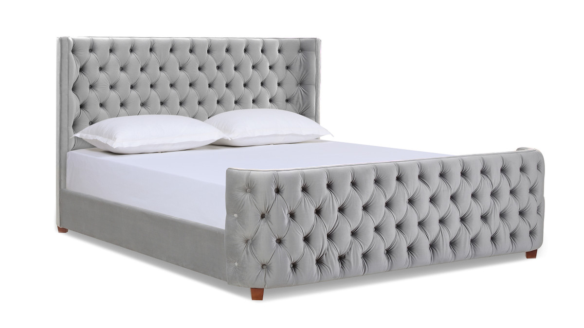 Brooklyn King Tufted Panel Bed Headboard and Footboard Set, Opal Grey 1