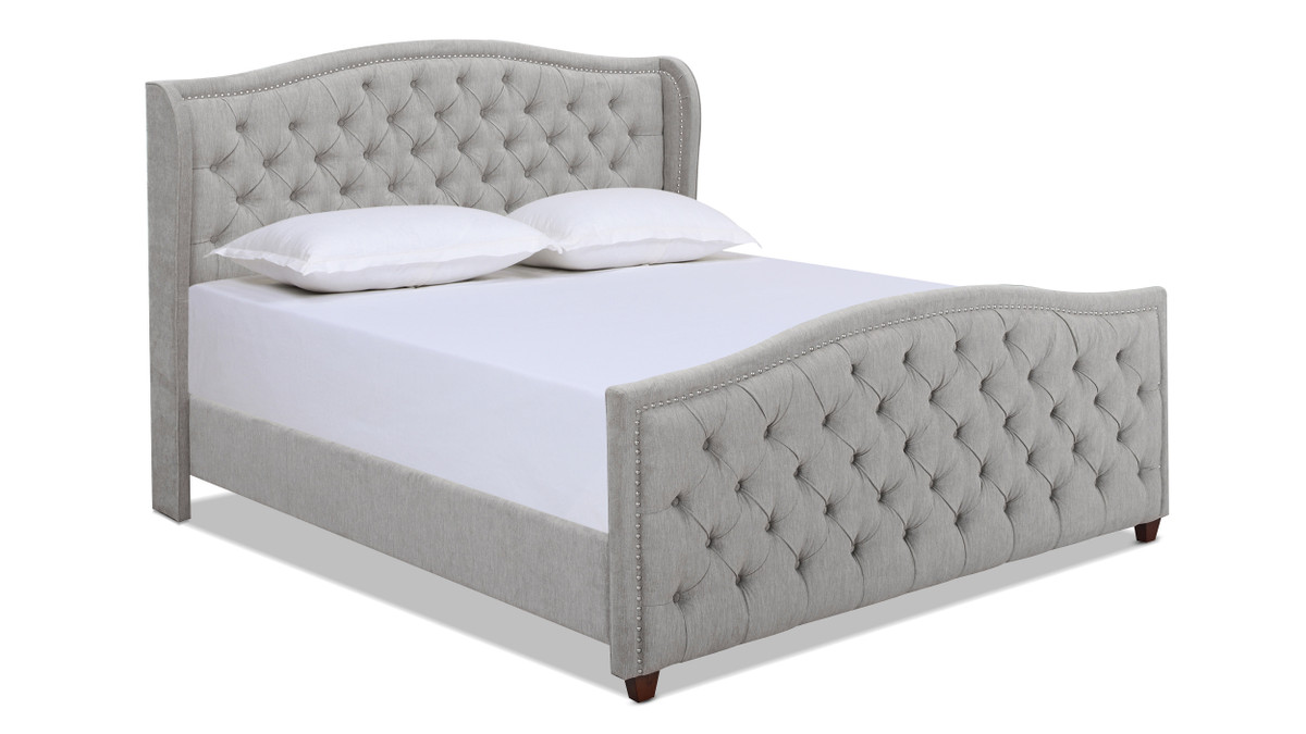 Marcella Upholstered Shelter Headboard Bed Set, King, Silver Grey 1