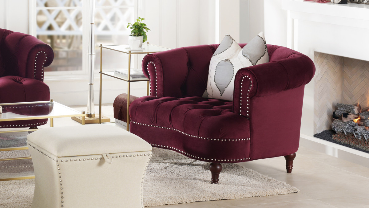 La Rosa Victorian Tufted Upholstered Accent Chair, Burgundy