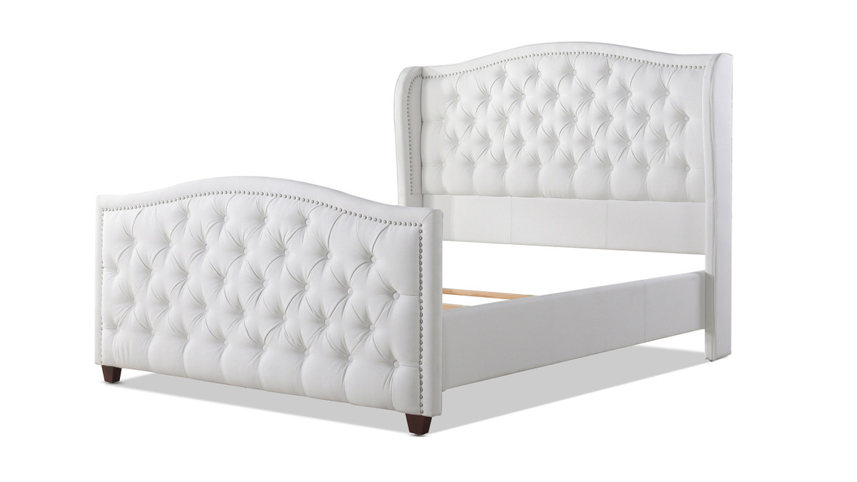 Marcella Upholstered Shelter Headboard Bed Set, Queen, Bright White