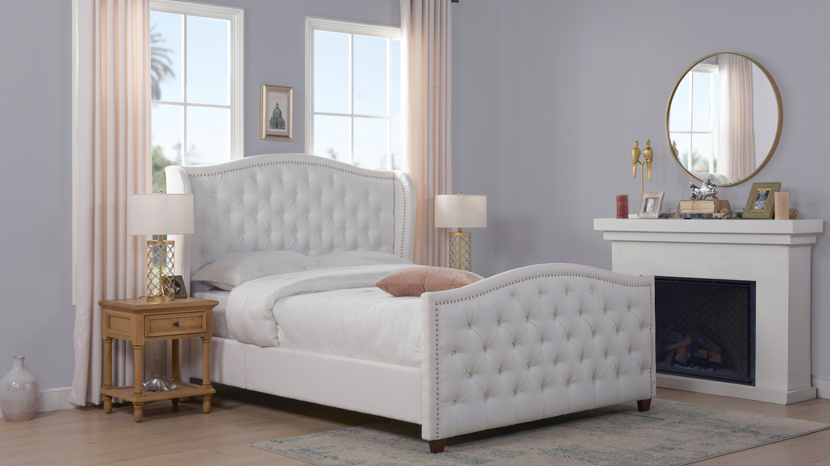 Marcella Upholstered Shelter Headboard Bed Set, Queen, Bright White