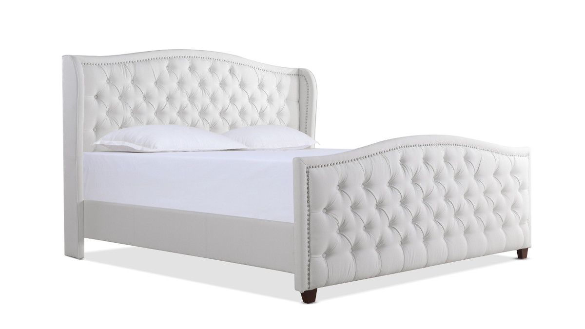 Marcella Upholstered Shelter Headboard Bed Set, King, Bright White