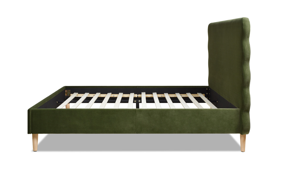 Stockholm Modern Wavy Headboard Platform Bed, King, Olive Green