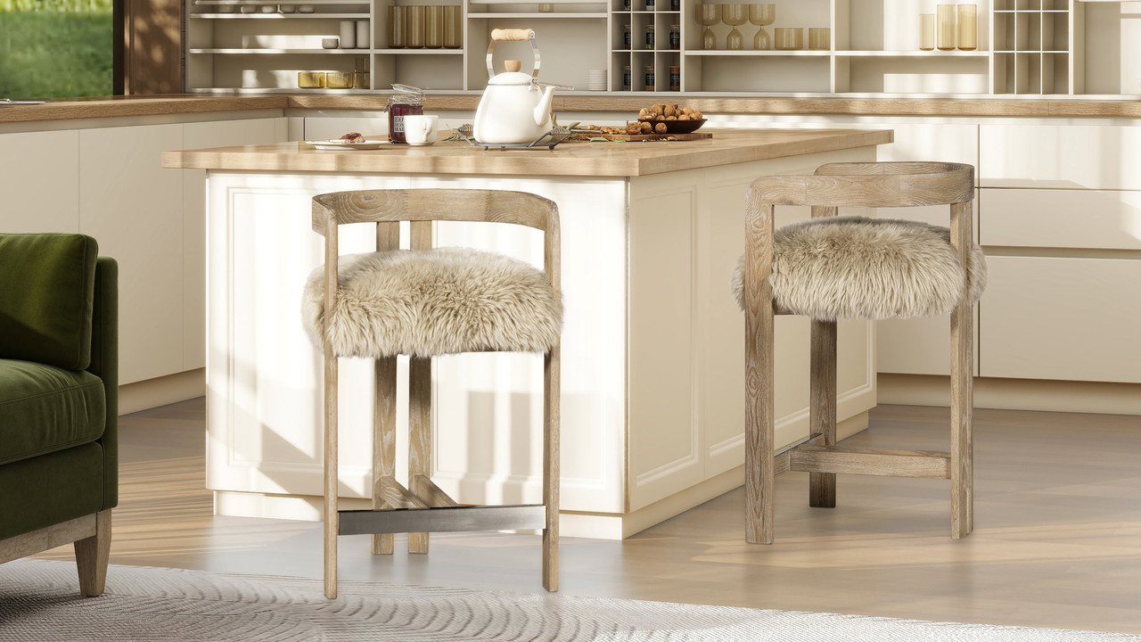 Millwick 26.5" Low Back Genuine Fur Counter Stool, Natural Blonde 3