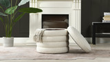 Fuji 19" Oversized Bouclé Round Storage Ottoman, Ivory White 2