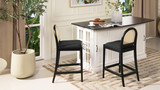 Panama 26.5" Curved Back Cane Rattan Counter Stool, Set of 2, Ebony Black Bouclé 2