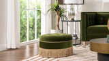 Yolanda 24" Round Upholstered Accent Ottoman, Olive Green 2