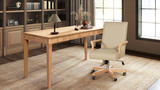 Dumont Modern Farmhouse High Back Executive Home Office Chair, Neutral Cream Beige & Natural Wood 8