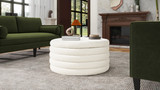 Fuji 36" Round Upholstered Storage Cocktail Ottoman, Ivory White Bouclé 2