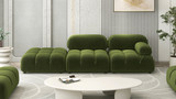Marcel 109.5" Bubble Modular Modern Chaise Single Arm 3-Piece Sofa, Olive Green 2