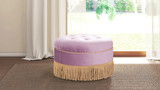 Yolanda 24" Round Upholstered Accent Ottoman, Lavender 2