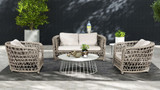 Everly 63.5" Woven Frame Barrel Deep Seating Patio Loveseat Sofa, Oat Beige 2