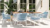 Maiden 7pc 6-Seater Teak & Aluminum Patio Dining Set, Sky Blue 2