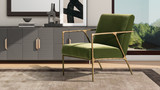 Aerin 24.5" Hammered Brass Upholstered Accent Arm Chair, Olive Green 2