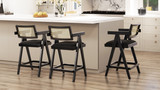 Milan 25.5" Modern Resin Webbing Back Bar Stool with Arms, Set of 3, Ebony Black Bouclé 2