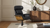 Jovan 31.5" Mid-Century Modern Genuine Leather Recliner Lounge Chair, Shadow Gray