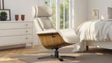 Jovan 31.5" Mid-Century Modern Genuine Leather Recliner Lounge Chair, Pastel Beige