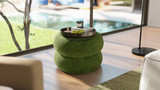 Nest 19.5" Low Round Upholstered Ottoman, Moss Green 2