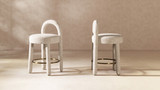 Penny Round Arched Fully Upholstered Counter Stool Chair, Set of 2, Travertine Beige 2