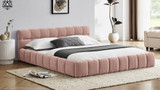Auburn Low Profile Upholstered Queen Platform Bed, Chenille Pink