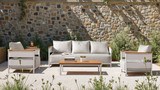Rhodes 4pc Upholstered Teak & Aluminum Outdoor Patio Conversation Set, Birch Gray Chenille