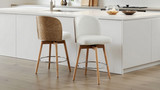 Tomlin 26.4" Bentwood Upholstered Swivel Counter Stool, Set of 2, Off White