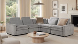 Camden 113" Wall Hugger Performance Power Motion 5-Piece Modular Corner Sectional Sofa, Misty Light Gray Three-Proof C0 Fabric