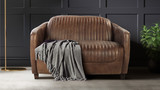 Aero 50" Top Grain Leather Loveseat with Patchwork Aluminum Back and Channel Tufting