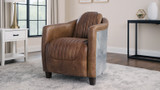 Aero 37" Top Grain Leather Armchair with Patchwork Aluminum Back and Channel Tufting