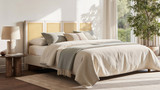 Toscana Upholstered Cane Back Platform Bed, King, Antique White