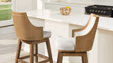 Bahama 30" Cane Rattan High-Back Swivel Bar Stool with Recessed Arms, Two-Tone Neutral Gray