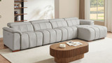 Montero 144.88" Right-Hand-Facing Genuine Leather Power Reclining Sectional Sofa with Adjustable Backrests and USB Charging, Light Gray