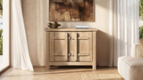 Rowan 48" Solid Reclaimed Pine 2-Door Crossbar Accent Storage Cabinet, Heritage Light Natural Brown