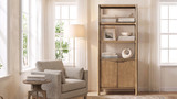 Nolan 86" Reclaimed Pine Wood Bookcase with Lower Cabinet, Antique Natural