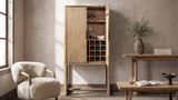 Nolan 73" Reclaimed Pine Wood Bar Cabinet with Wine Storage, Antique Natural Brown